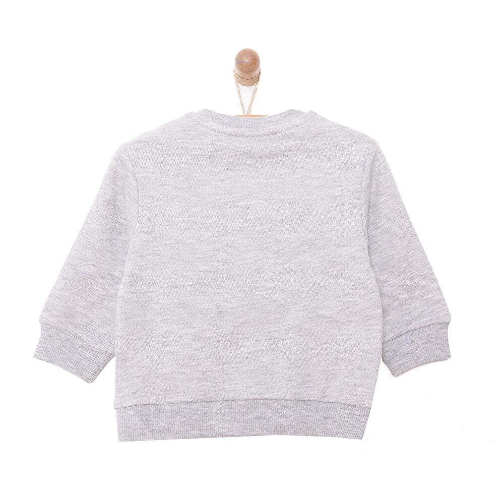 Erkek Bebek Sweatshirt Şardonlu Çıtçıtlı Araba Desen Bisiklet Yaka Uzun Kol Gri Melanj