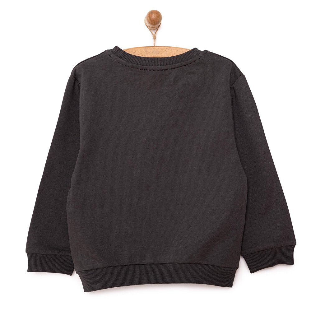 Erkek Bebek Sweatshirt Şardonlu Çıtçıtlı Bisiklet Yaka Uzun Kol Koyu Gri