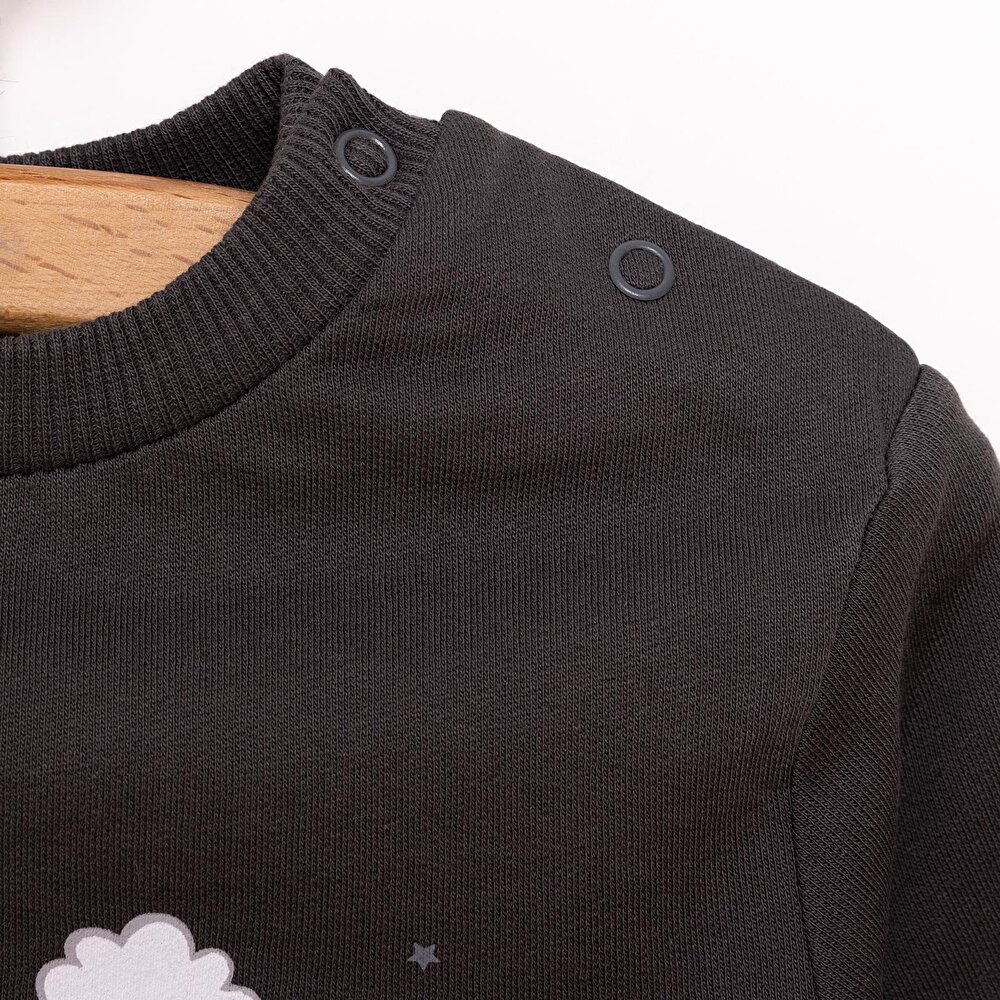 Erkek Bebek Sweatshirt Şardonlu Çıtçıtlı Bisiklet Yaka Uzun Kol Koyu Gri