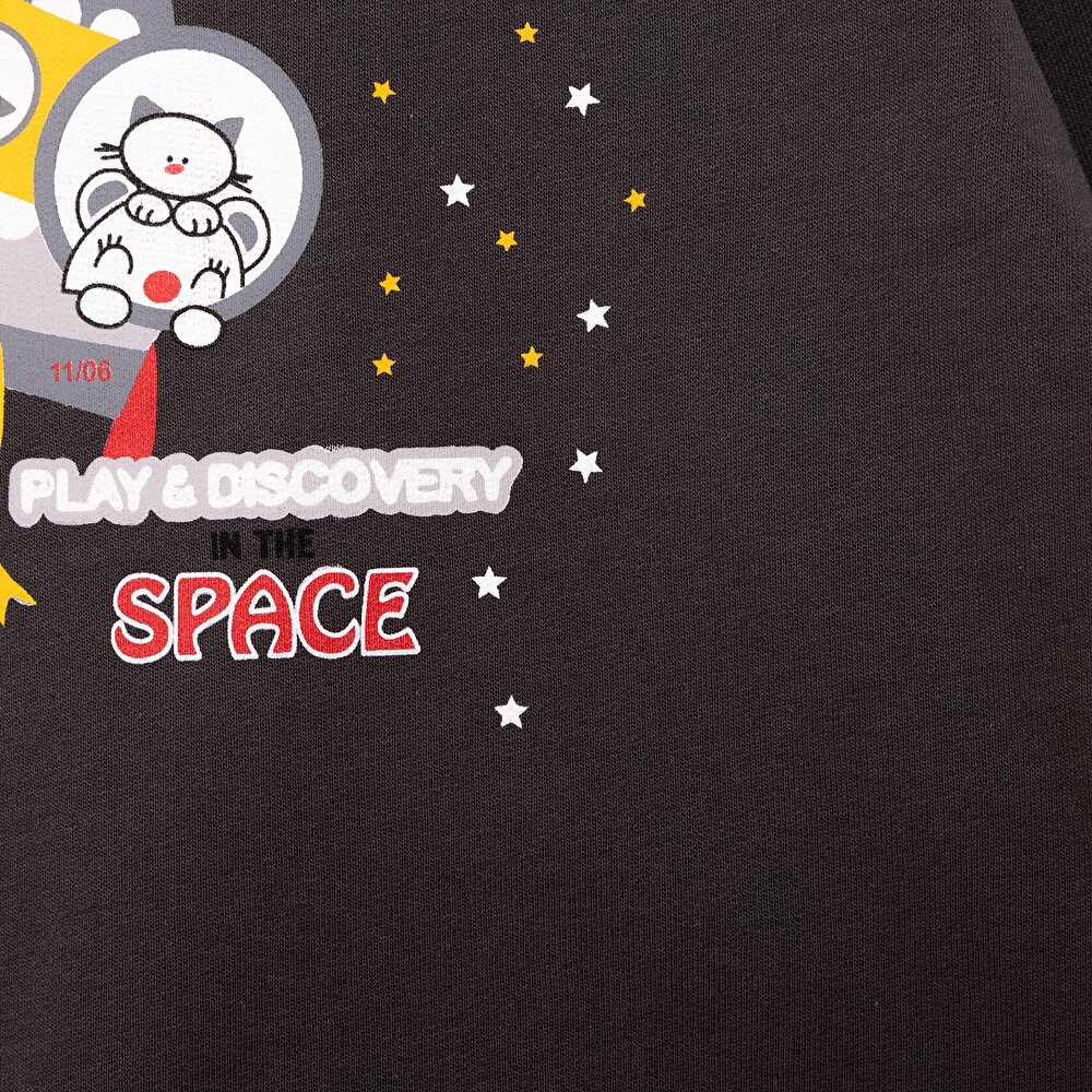Erkek Bebek Sweatshirt Şardonlu Çıtçıtlı Bisiklet Yaka Uzun Kol Koyu Gri