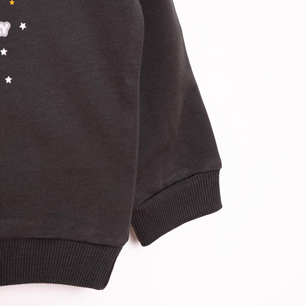 Erkek Bebek Sweatshirt Şardonlu Çıtçıtlı Bisiklet Yaka Uzun Kol Koyu Gri