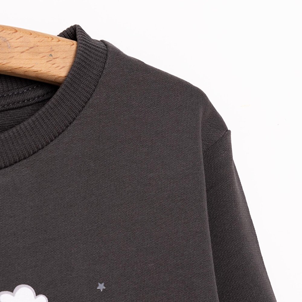 Erkek Bebek Sweatshirt Şardonlu Çıtçıtlı Bisiklet Yaka Uzun Kol Koyu Gri