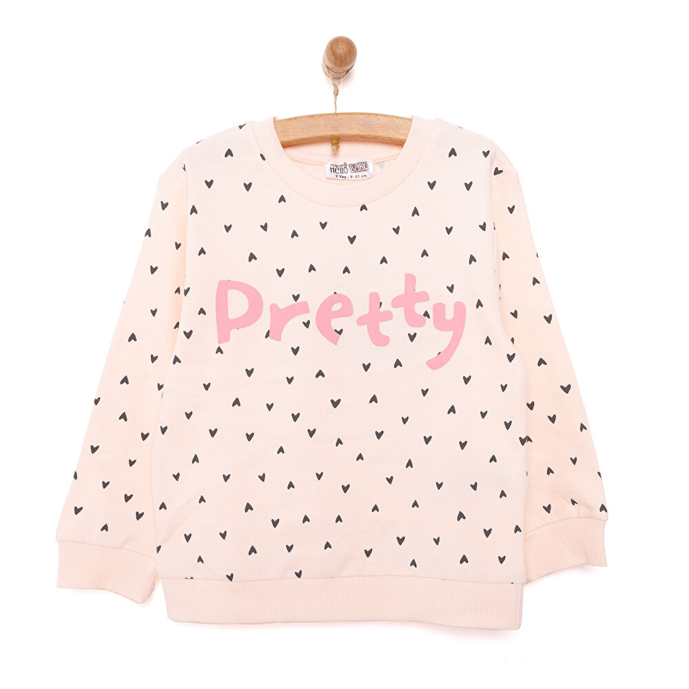 Kız Bebek Sweatshirt Şardonlu Bisiklet Yaka Uzun Kol Desenli