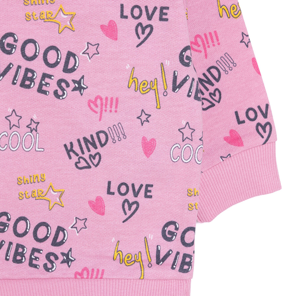 Kız Bebek Sweatshirt Kalp Desenli Şardonlu Çıtçıtlı Bisiklet Yaka Uzun Kol Desenli