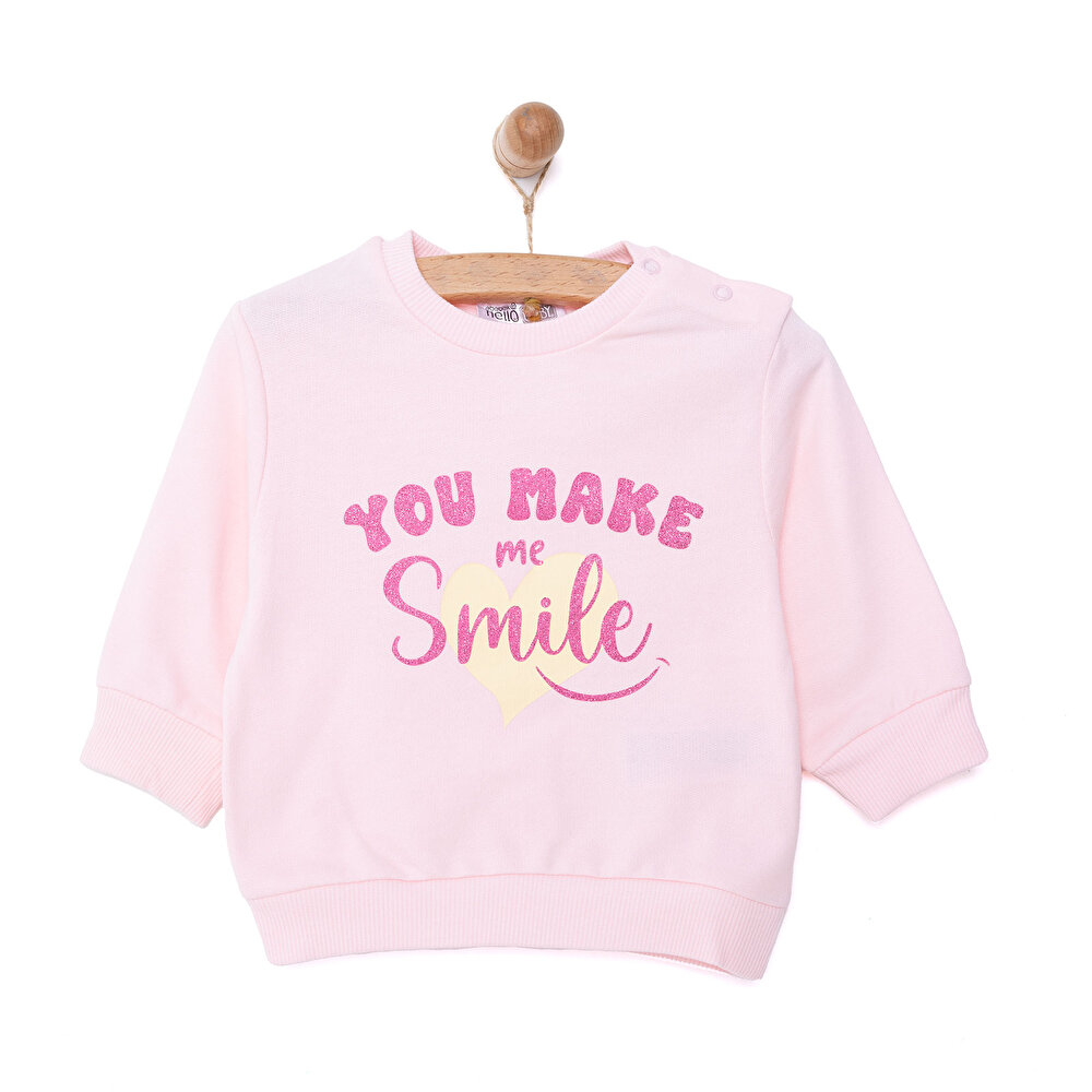 Basic Az Şardonlu Aslan Desenli Sweatshirt Kız Bebek