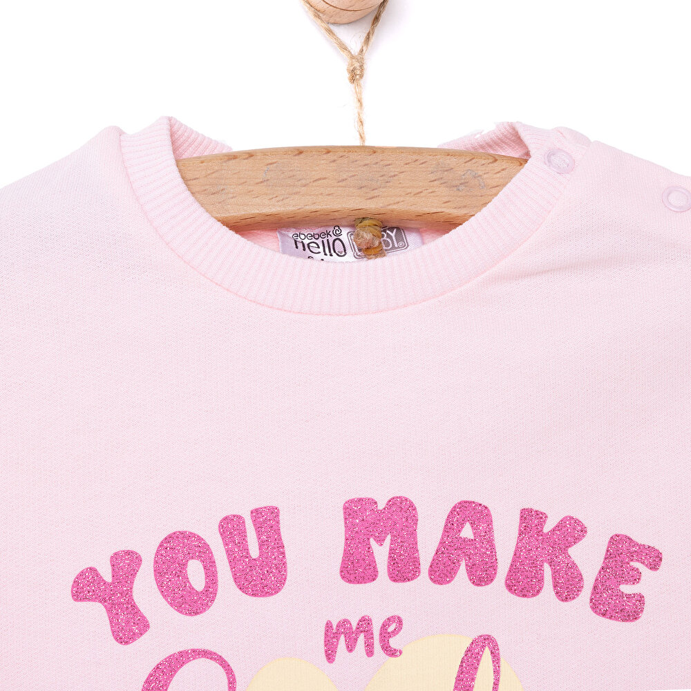 Basic Az Şardonlu Aslan Desenli Sweatshirt Kız Bebek