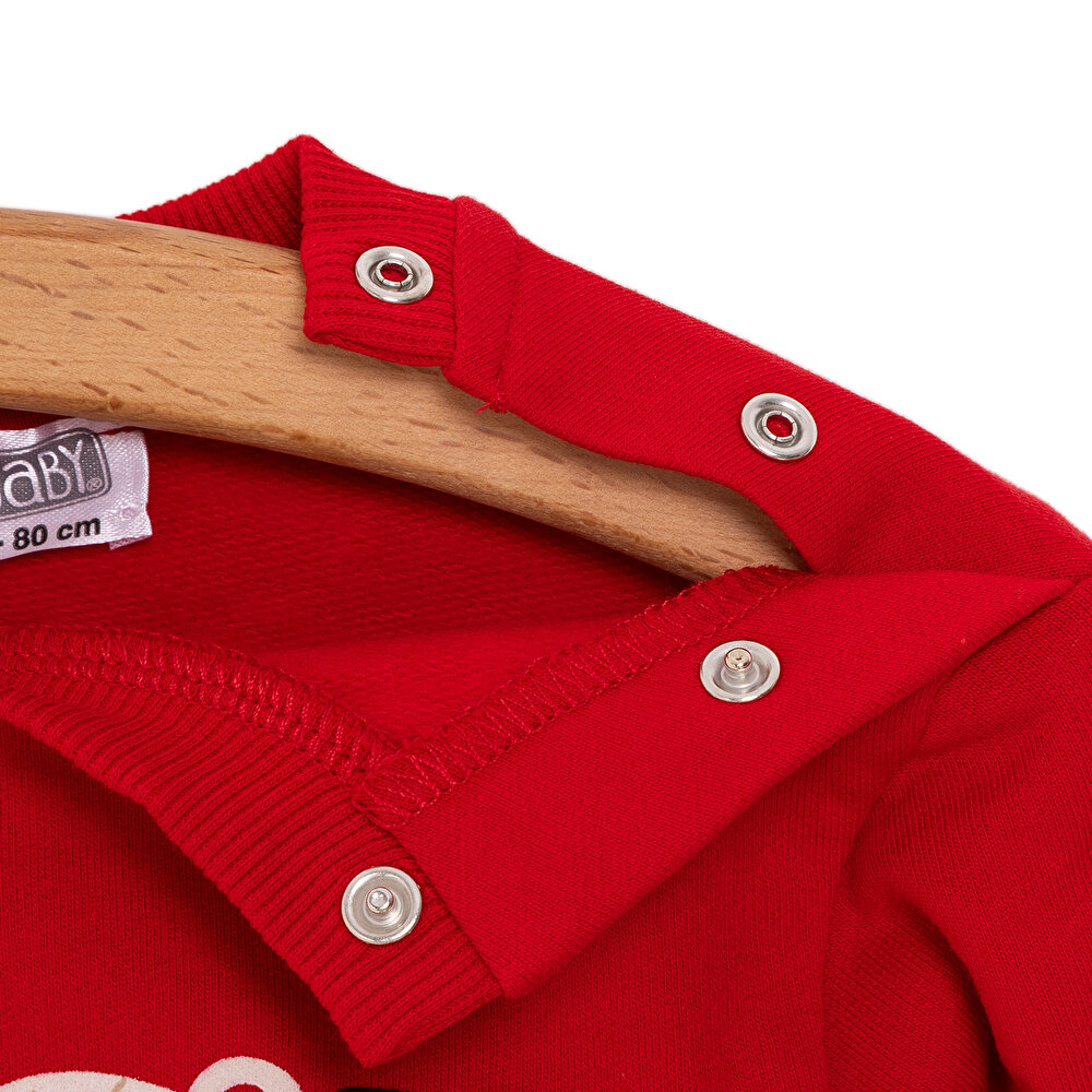 Kız Bebek Sweatshirt Şardonlu Aslan Desenli Bisiklet Yaka Uzun Kol Kırmızı