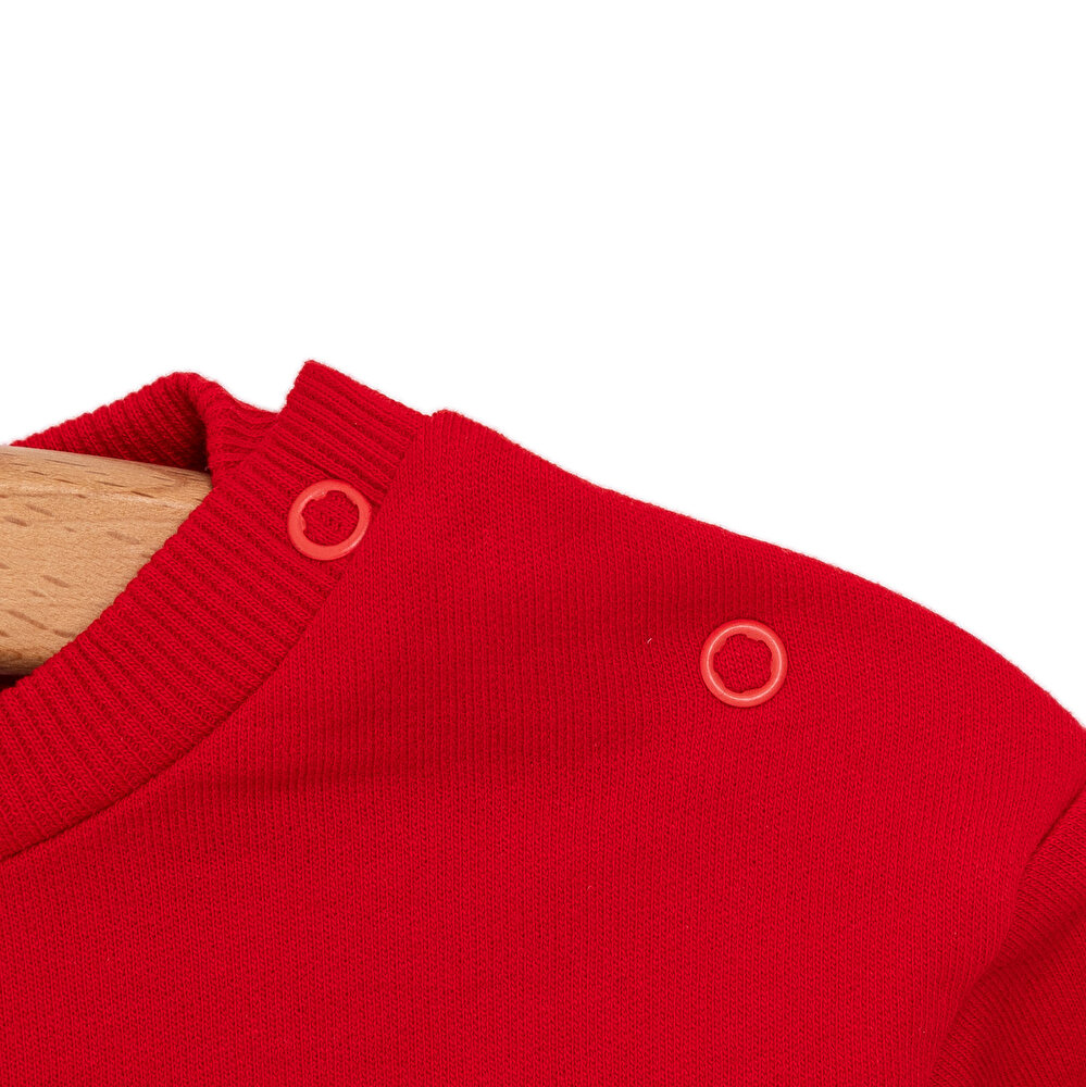 Kız Bebek Sweatshirt Şardonlu Aslan Desenli Bisiklet Yaka Uzun Kol Kırmızı