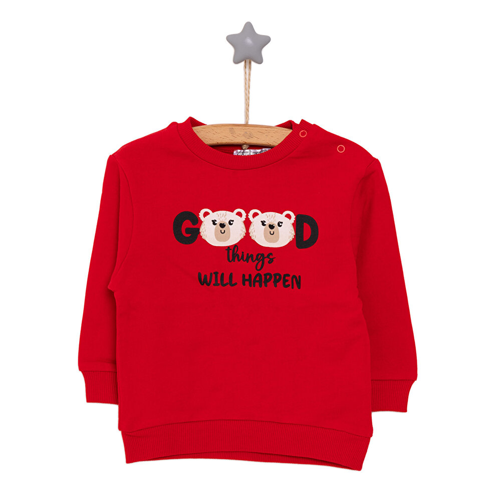 Kız Bebek Sweatshirt Şardonlu Aslan Desenli Bisiklet Yaka Uzun Kol Kırmızı