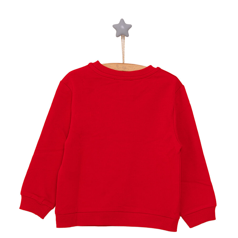 Kız Bebek Sweatshirt Şardonlu Aslan Desenli Bisiklet Yaka Uzun Kol Kırmızı