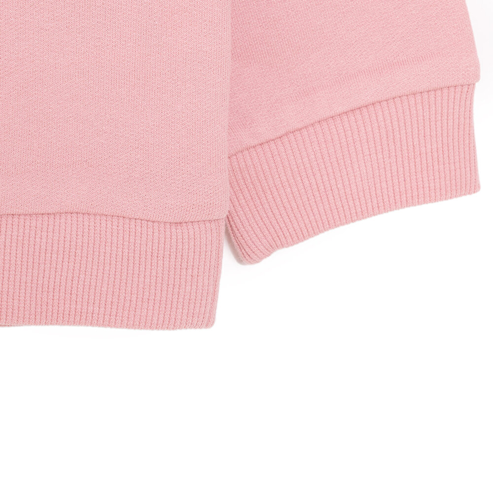 Kız Bebek Sweatshirt Şardonlu Bisiklet Yaka Uzun Kol Pudra