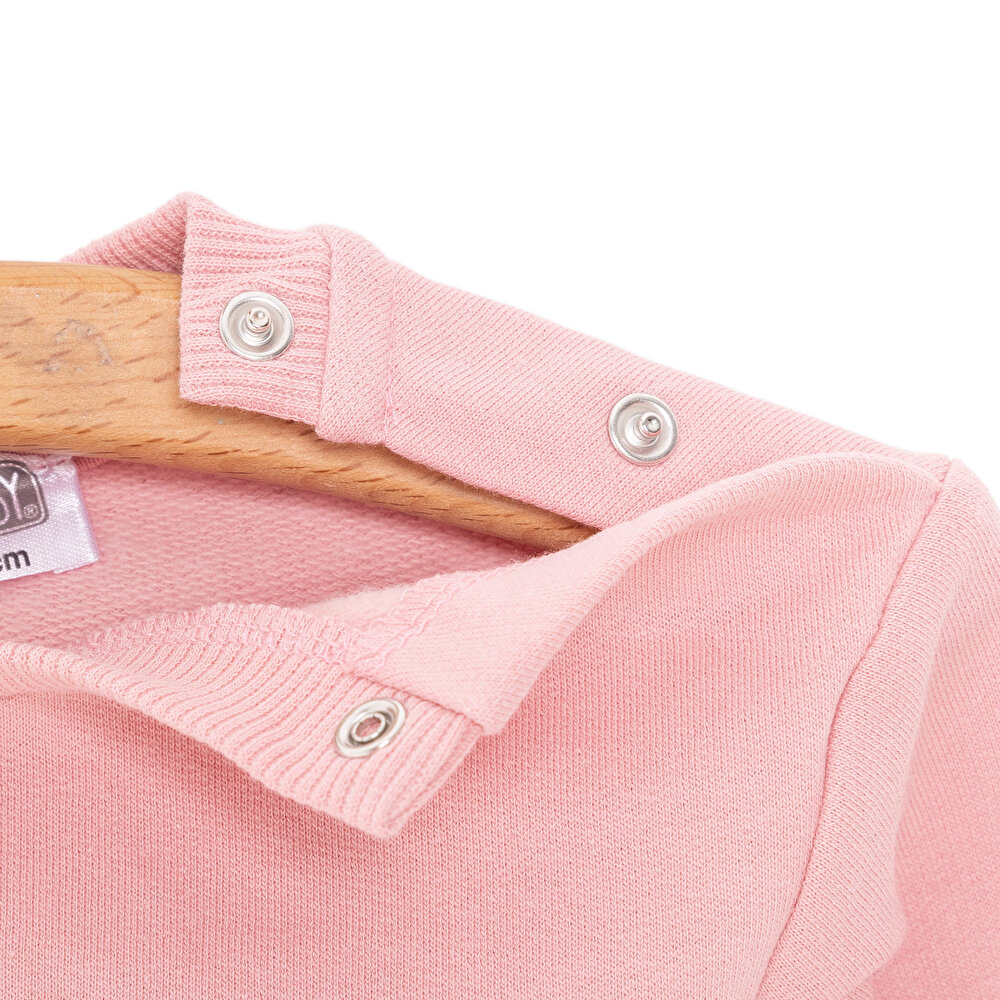 Kız Bebek Sweatshirt Şardonlu Bisiklet Yaka Uzun Kol Pudra