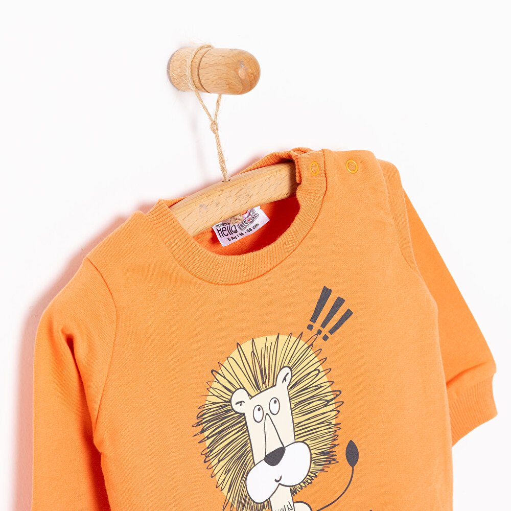 Basic Az Şardonlu Aslan Desenli Sweatshirt