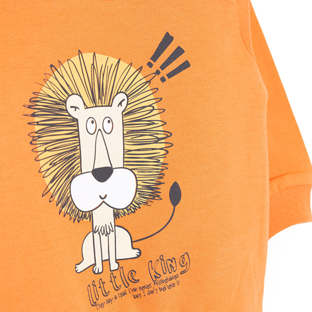 Basic Az Şardonlu Aslan Desenli Sweatshirt