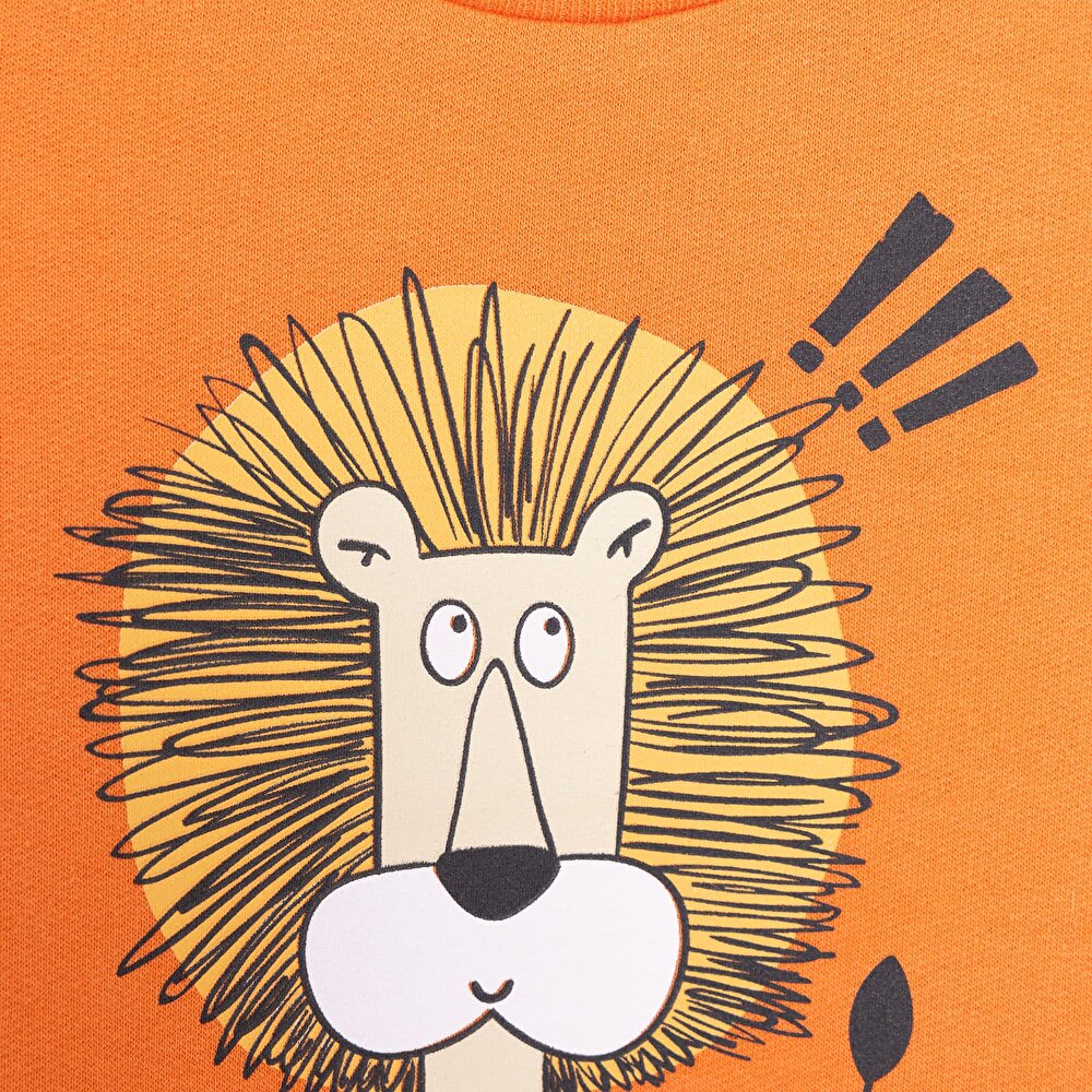 Basic Az Şardonlu Aslan Desenli Sweatshirt