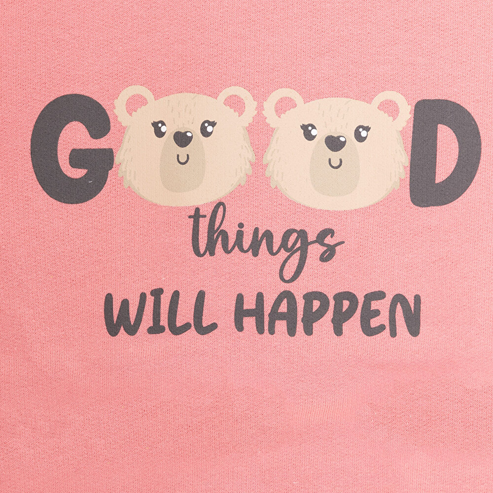 Basic Az Şardonlu Ayıcık Desenli Sweatshirt Kız Bebek