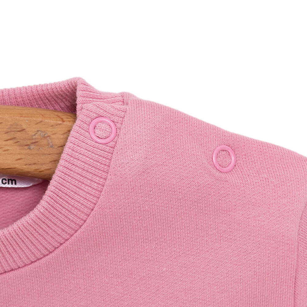 Kız Bebek Sweatshirt Şardonlu Balerin Desenli Bisiklet Yaka Uzun Kol Pembe
