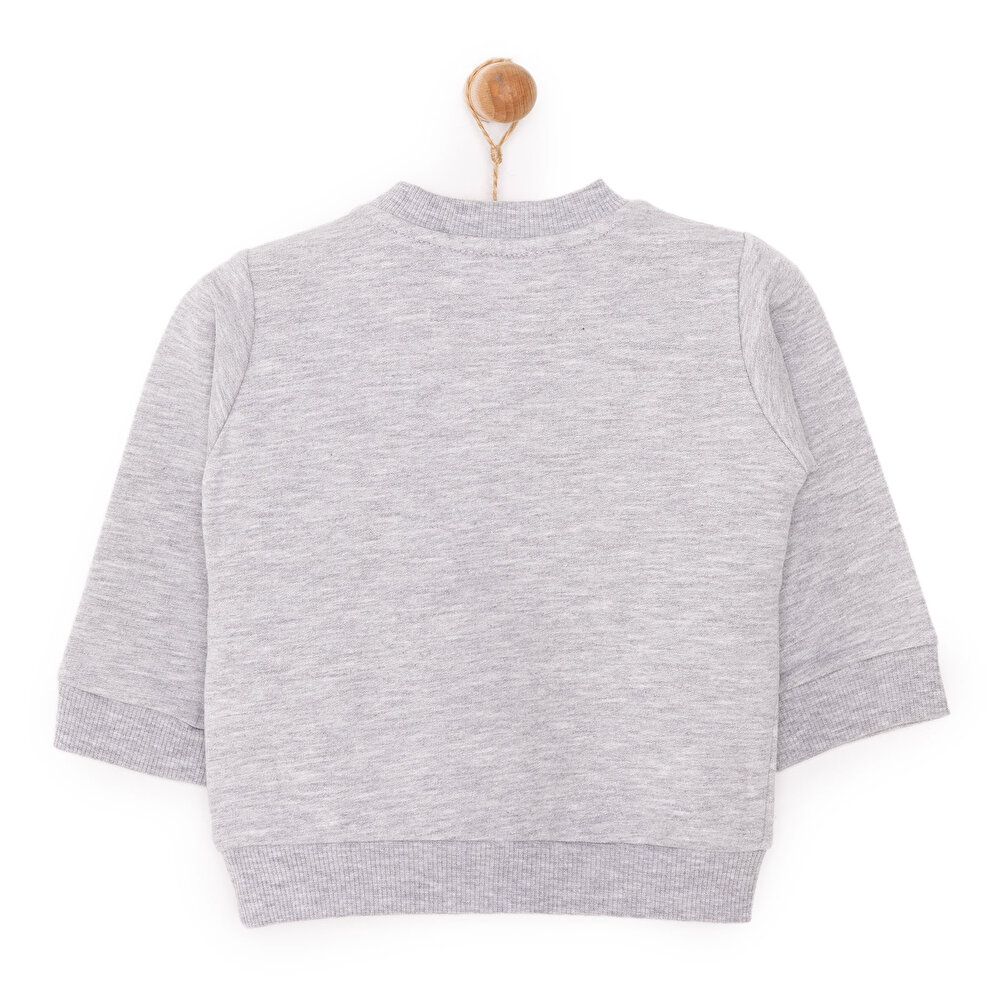 Erkek Bebek Sweatshirt Bearly Awesome Baskılı Çıtçıtlı Bisiklet Yaka Uzun Kol Gri Melanj