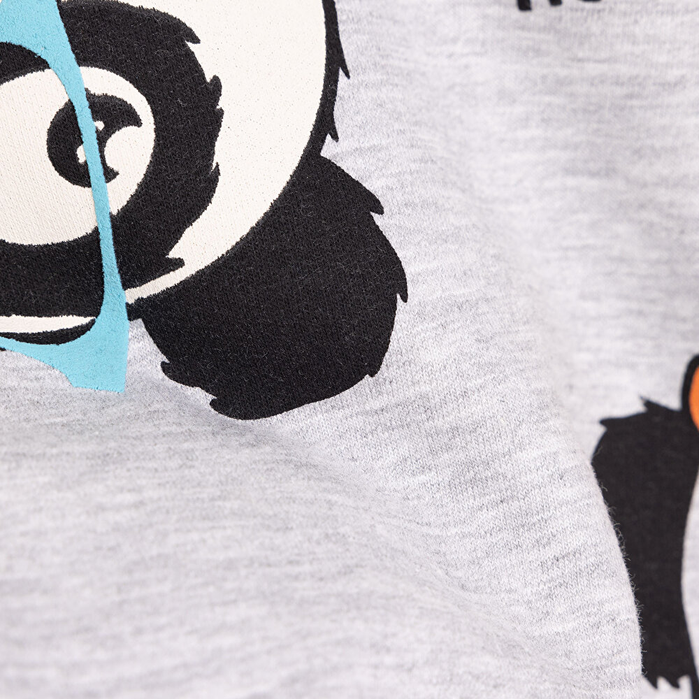 Erkek Bebek Sweatshirt Bearly Awesome Baskılı Çıtçıtlı Bisiklet Yaka Uzun Kol Gri Melanj