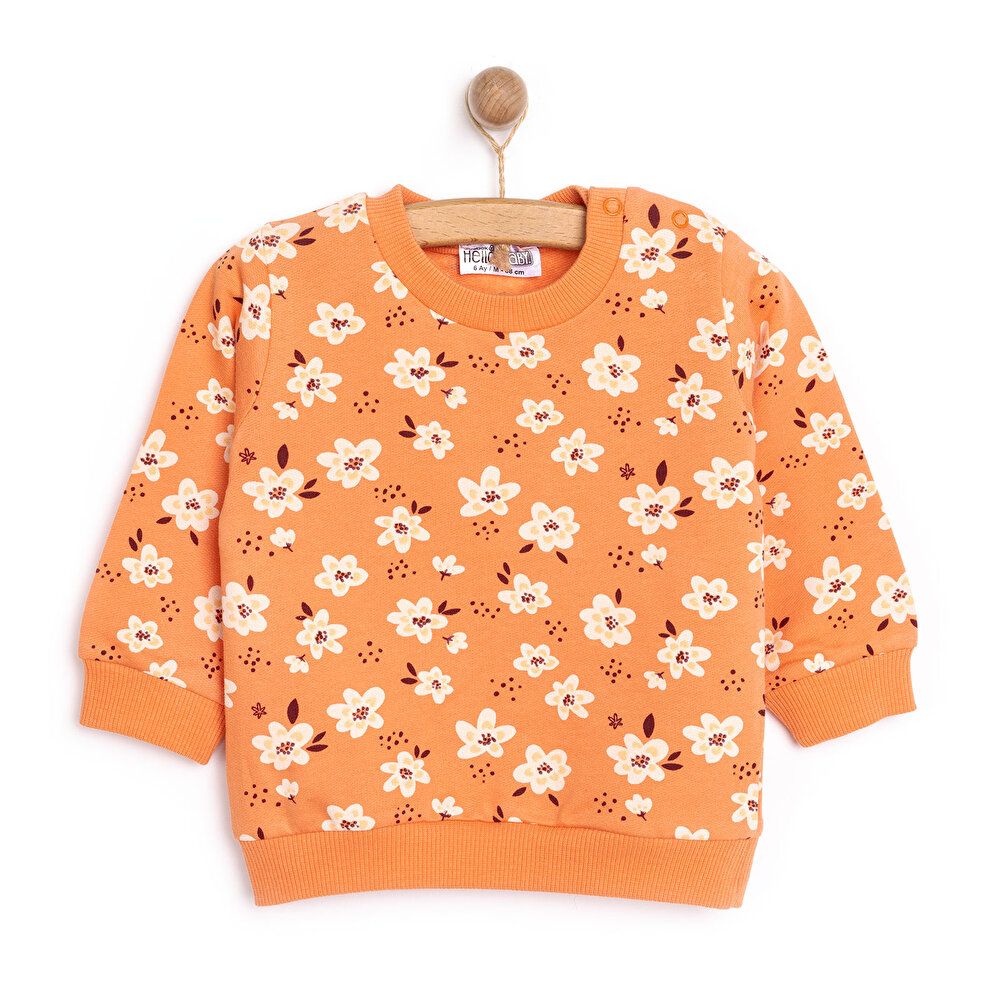 Kız Bebek Sweatshirt Şardonlu Çiçek Desenli Uzun Kol