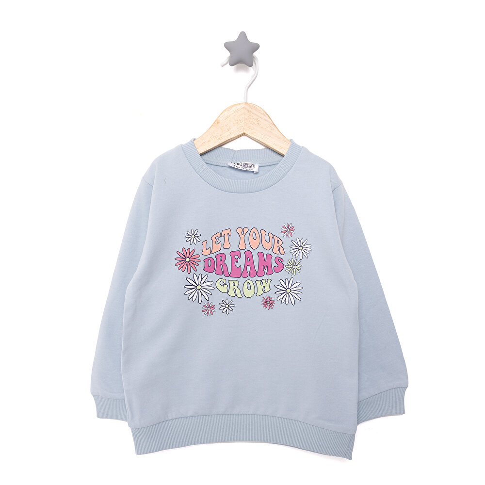 Basic Az Şardonlu Çiçekli Yazı Desenli Sweatshirt Kız Bebek