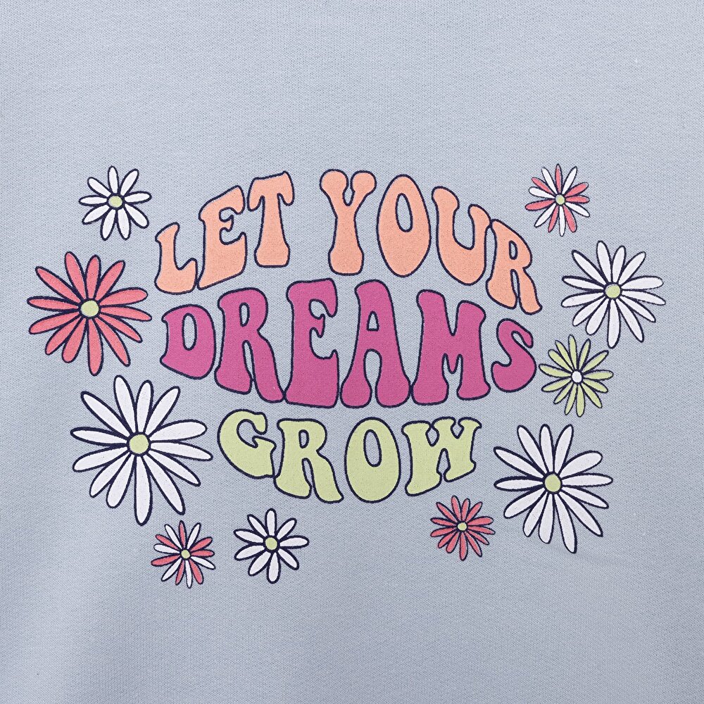 Basic Az Şardonlu Çiçekli Yazı Desenli Sweatshirt Kız Bebek