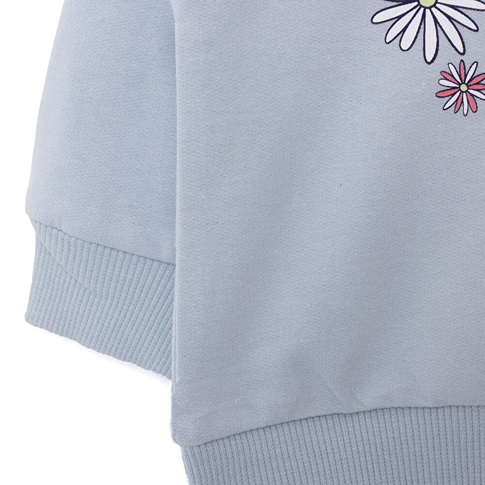 Basic Az Şardonlu Çiçekli Yazı Desenli Sweatshirt Kız Bebek
