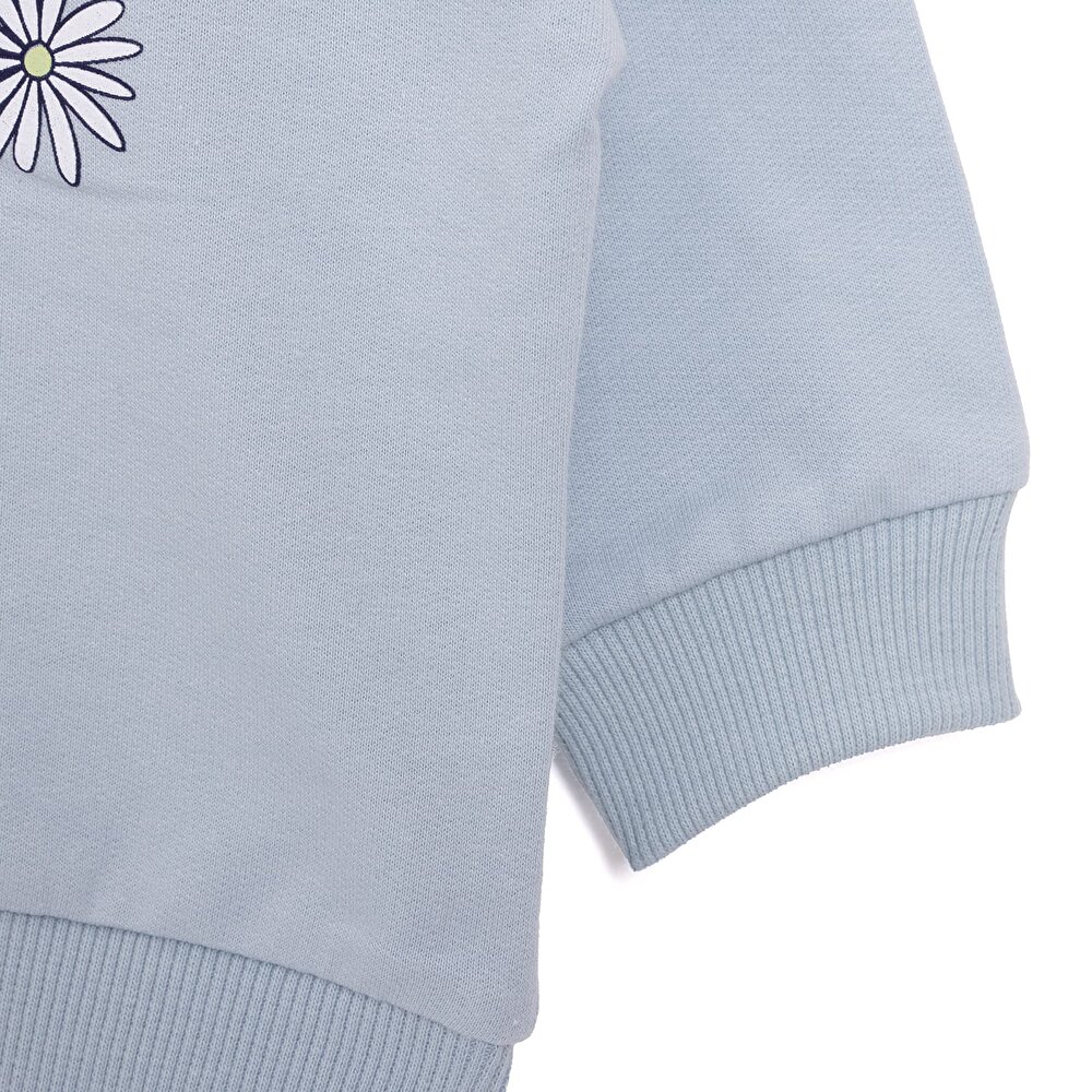 Basic Az Şardonlu Çiçekli Yazı Desenli Sweatshirt Kız Bebek