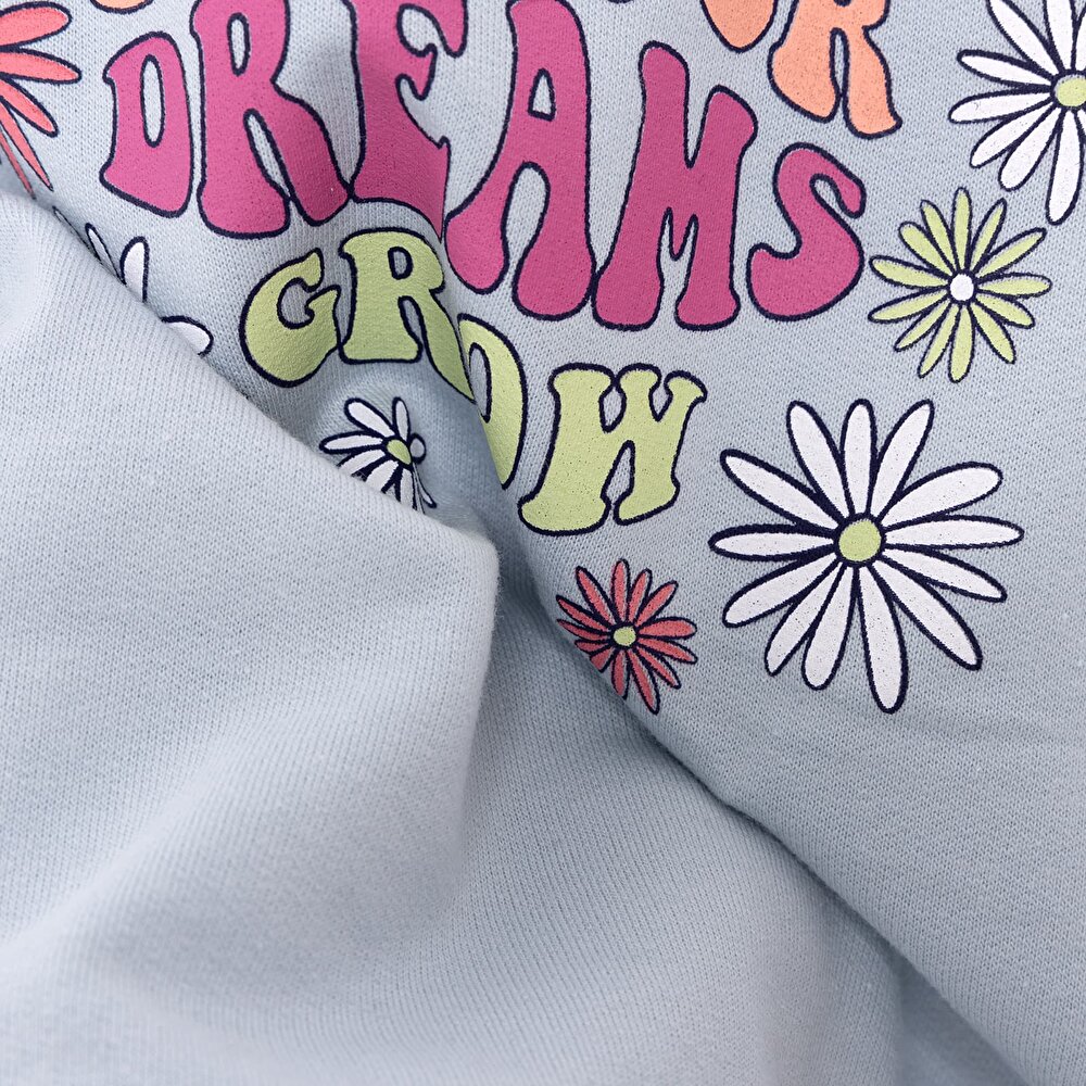 Basic Az Şardonlu Çiçekli Yazı Desenli Sweatshirt Kız Bebek