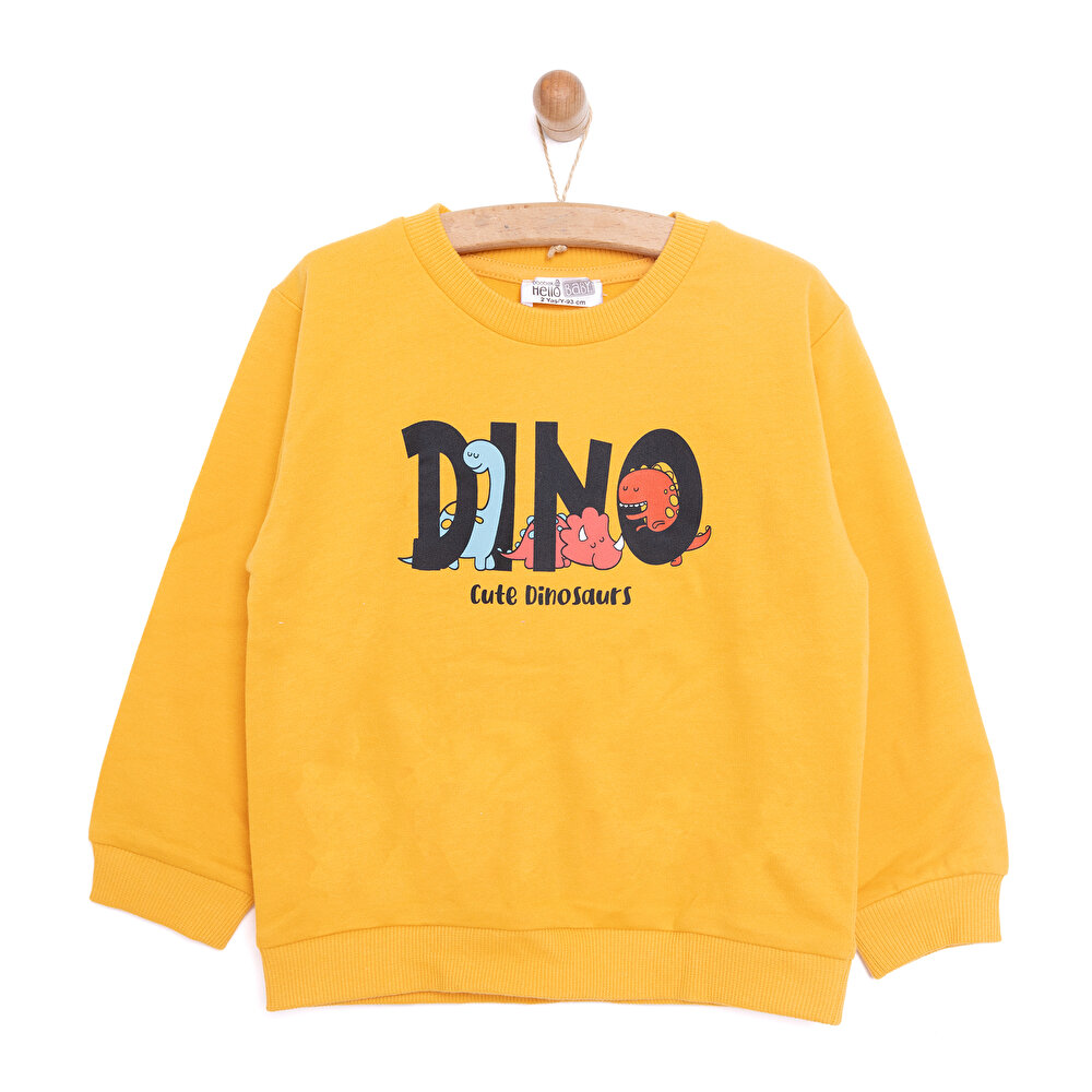 Basic Az Şardonlu Dino Baskılı Sweatshirt Erkek Bebek