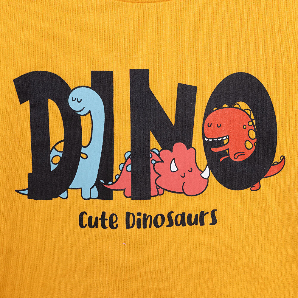 Basic Az Şardonlu Dino Baskılı Sweatshirt Erkek Bebek