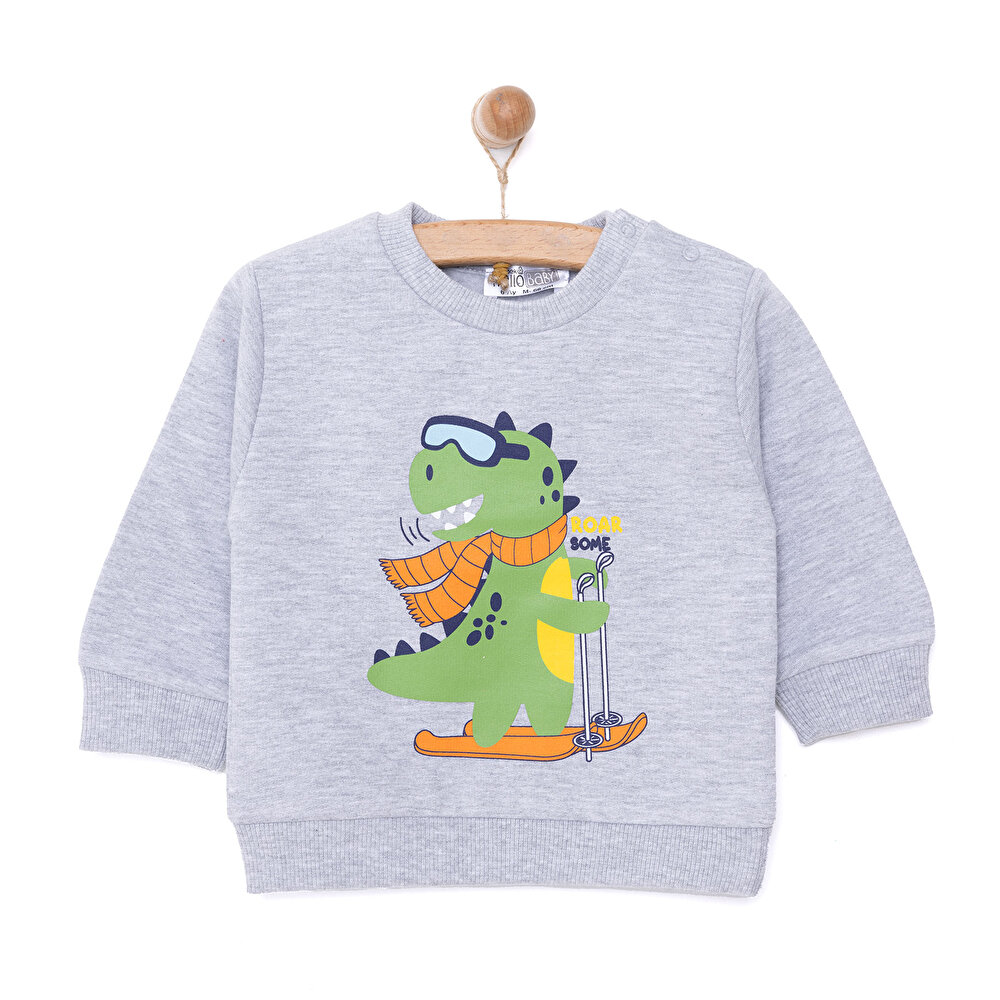 Basic Az Şardonlu Dinozor Desenli Sweatshirt Erkek Bebek