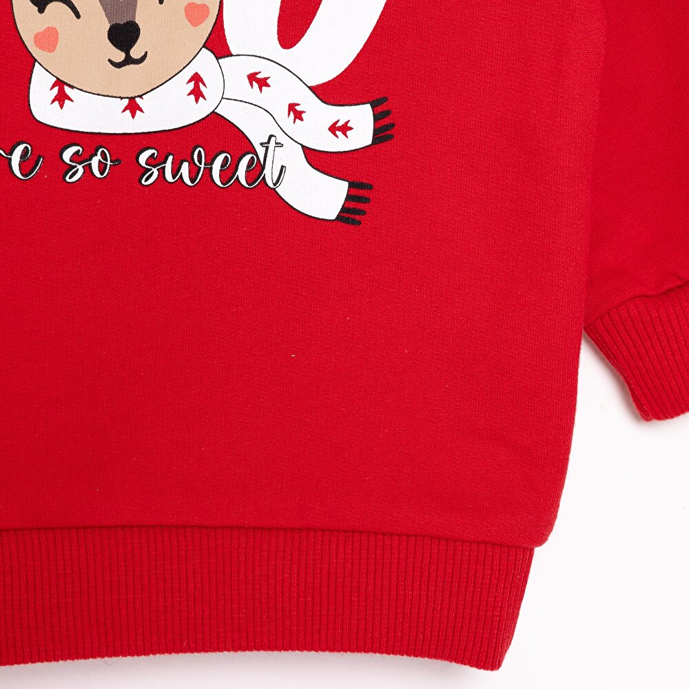 Basic Az Şardonlu Geyik Desenli Sweatshirt Kız Bebek