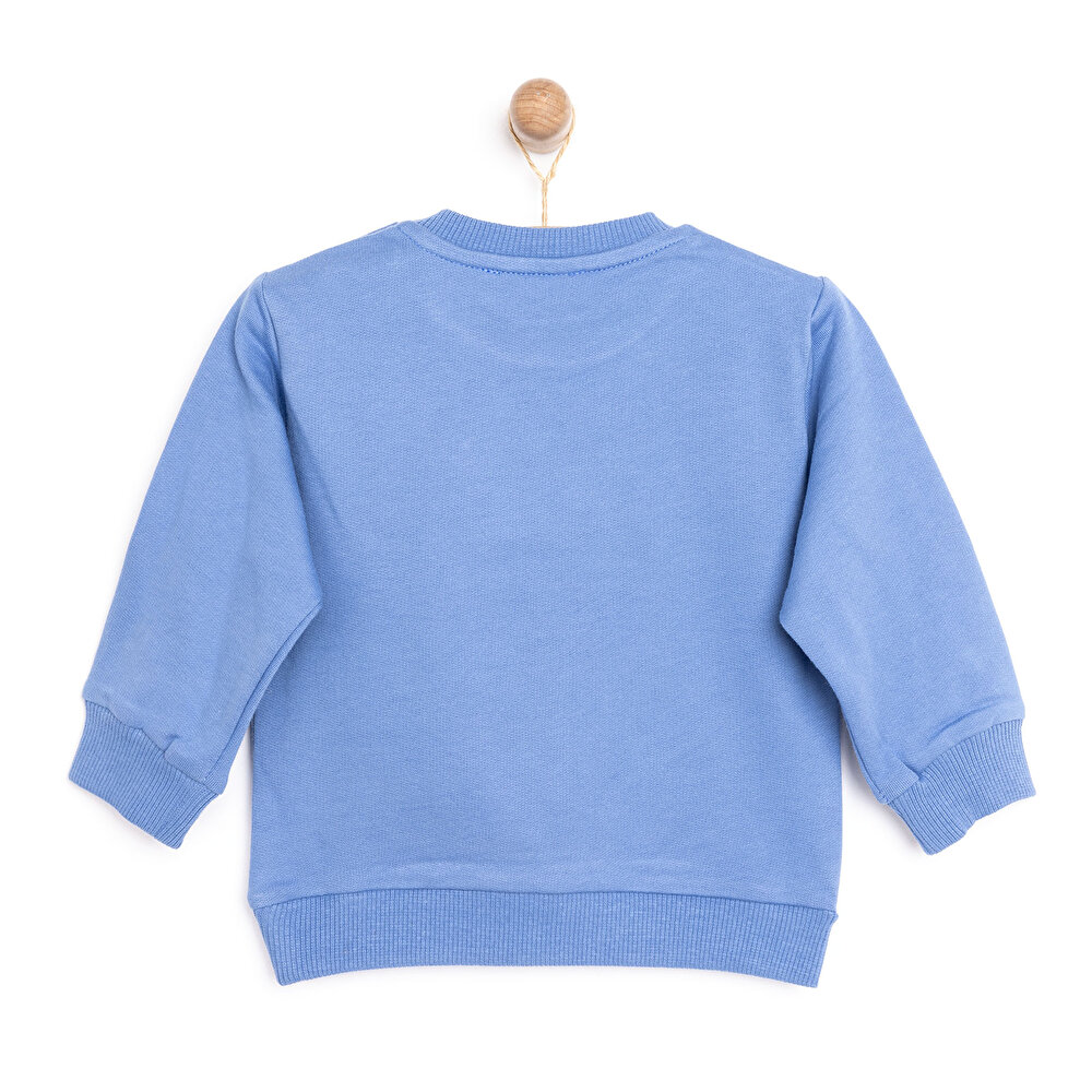 Erkek Bebek Sweatshirt Şardonlu Goal Baskılı Çıtçıtlı Bisiklet Yaka Uzun Kol Mavi