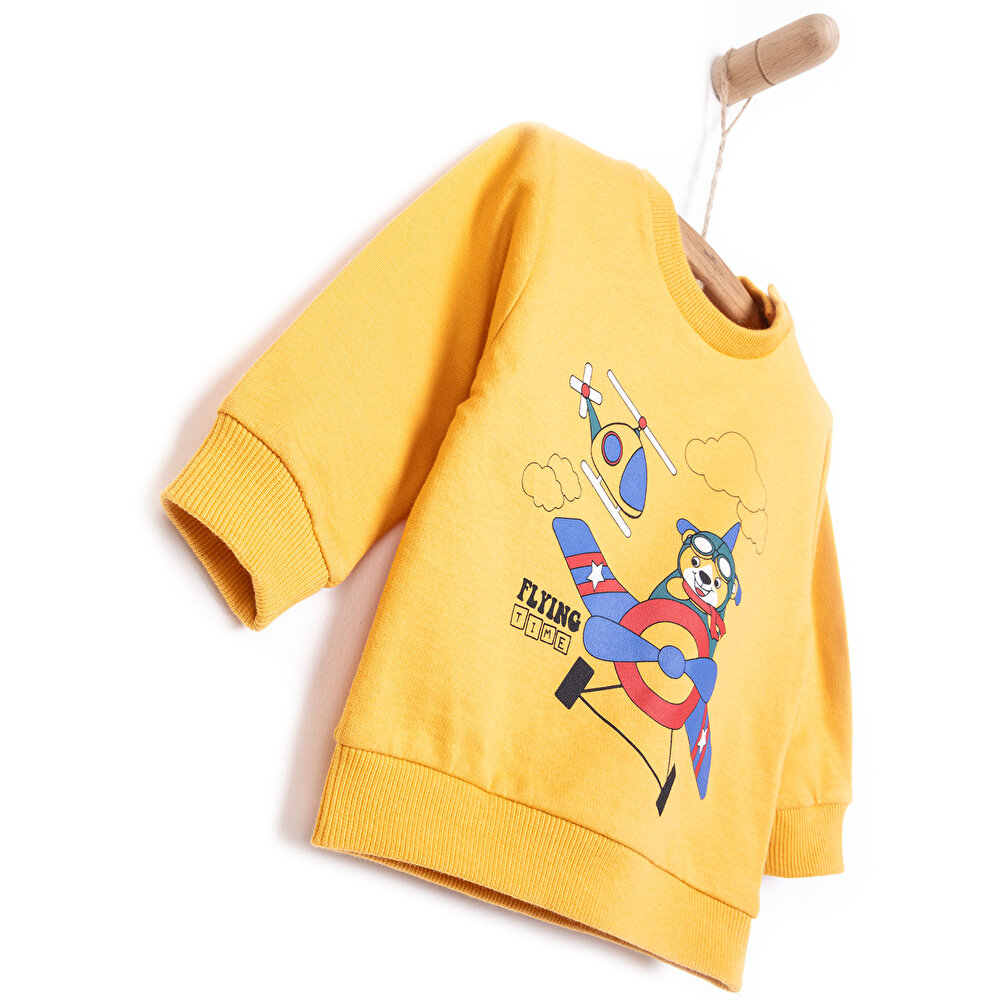 Basic Az Şardonlu Helikopter Baskılı Sweatshirt Erkek Bebek