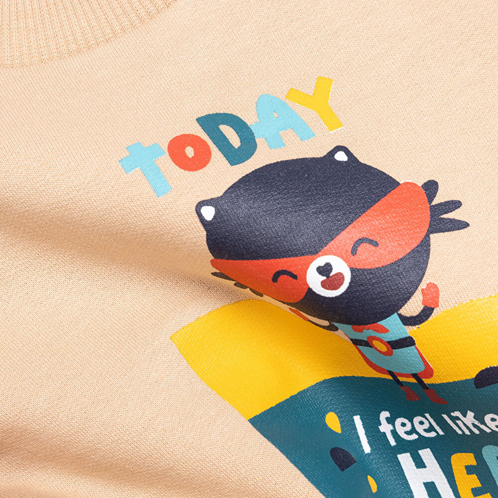 Basic Az Şardonlu Hero Baskılı Sweatshirt Erkek Bebek