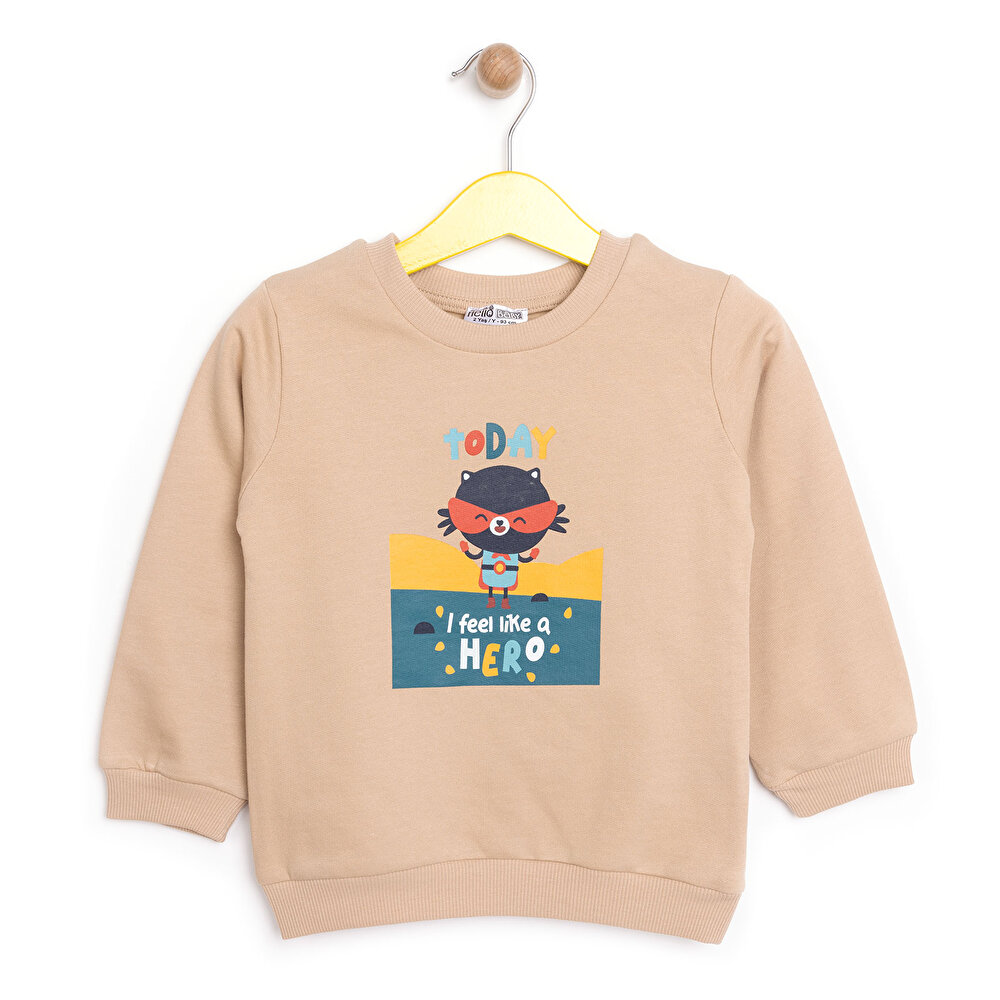Basic Az Şardonlu Hero Baskılı Sweatshirt Erkek Bebek