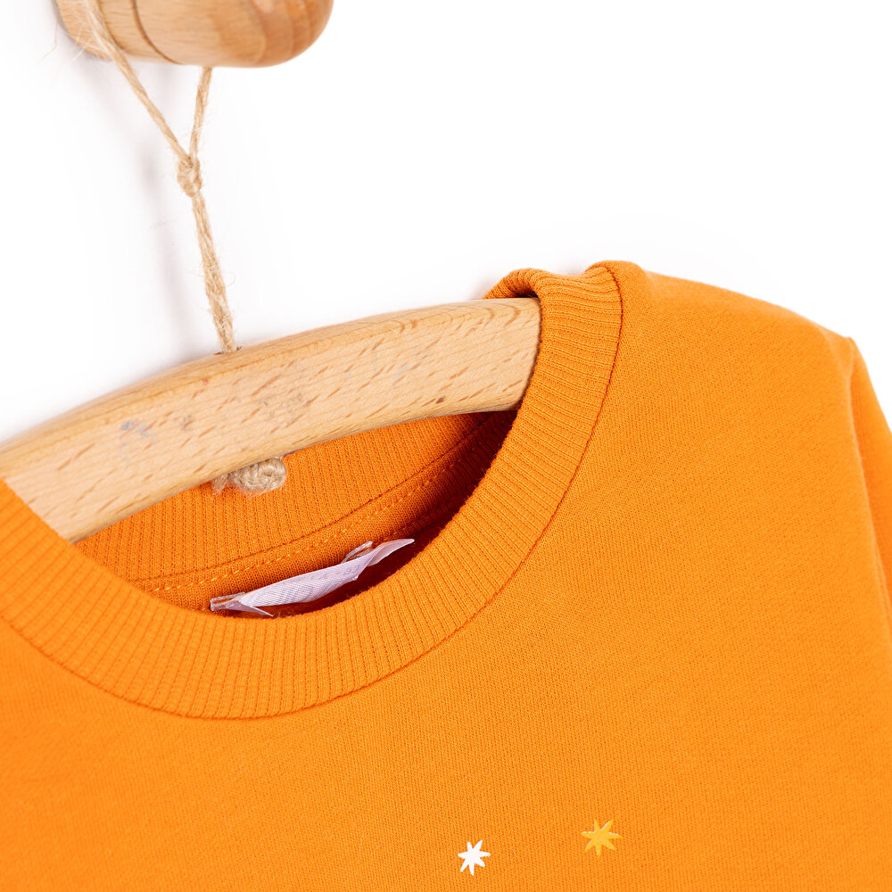 Erkek Bebek Sweatshirt Şardonlu Kamp Temalı Çıtçıtlı Bisiklet Yaka Uzun Kol Turuncu
