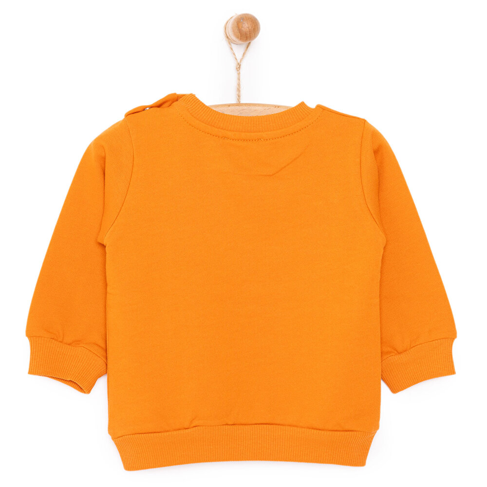 Erkek Bebek Sweatshirt Şardonlu Kamp Temalı Çıtçıtlı Bisiklet Yaka Uzun Kol Turuncu