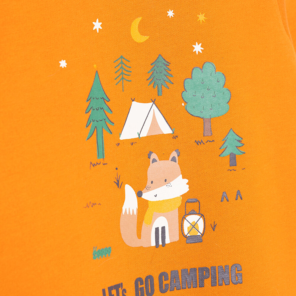 Erkek Bebek Sweatshirt Şardonlu Kamp Temalı Çıtçıtlı Bisiklet Yaka Uzun Kol Turuncu