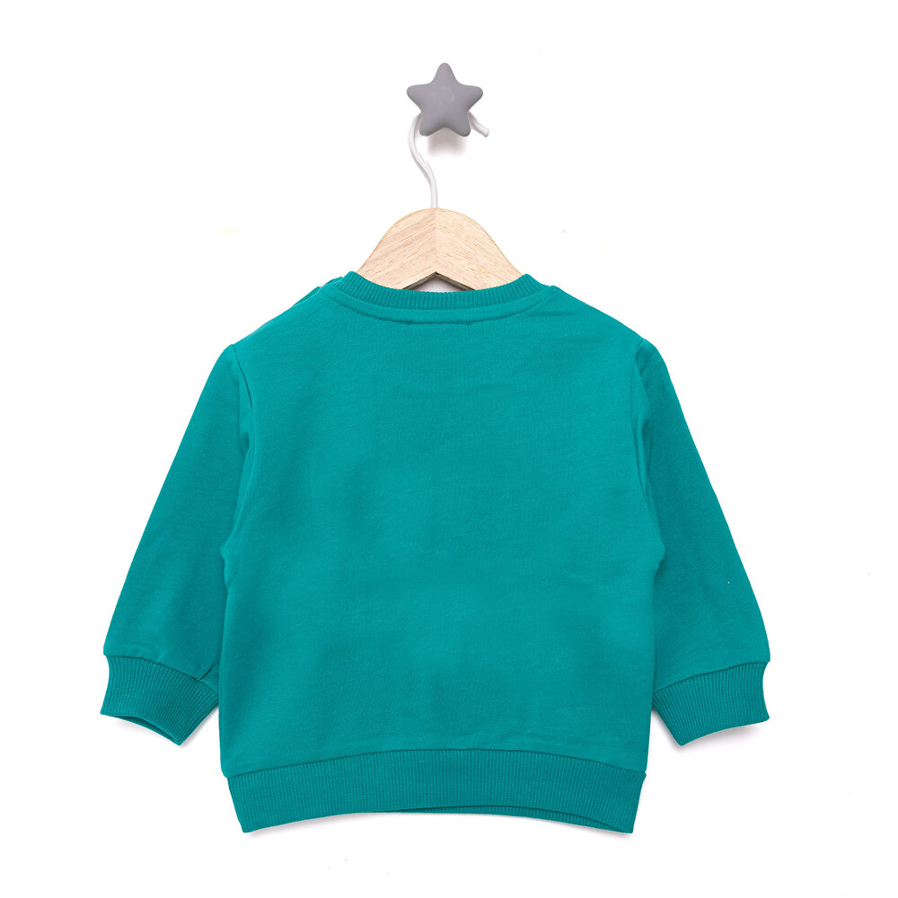 Erkek Bebek Sweatshirt Şardonlu Çıtçıtlı Bisiklet Yaka Uzun Kol Yeşil