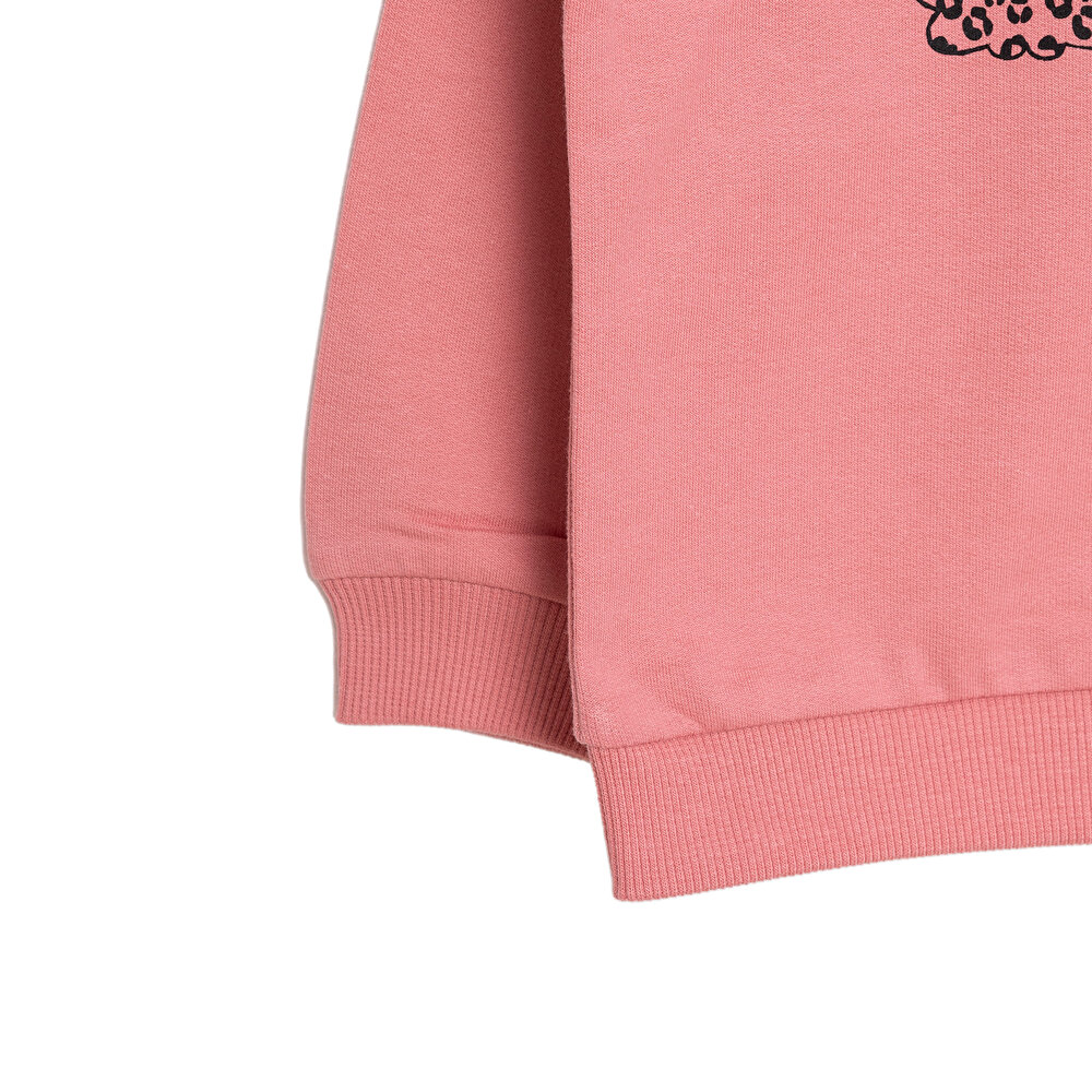 Kız Bebek Sweatshirt Şardonlu Kedi Desenli Bisiklet Yaka Uzun Kol Gül Kurusu