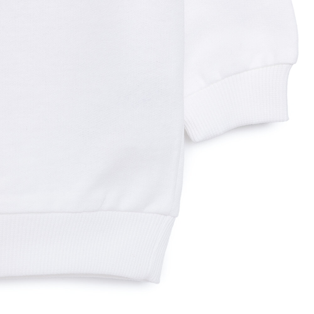 Kız Bebek Sweatshirt Şardonlu Kedi Desenli Bisiklet Yaka Uzun Kol Ekru