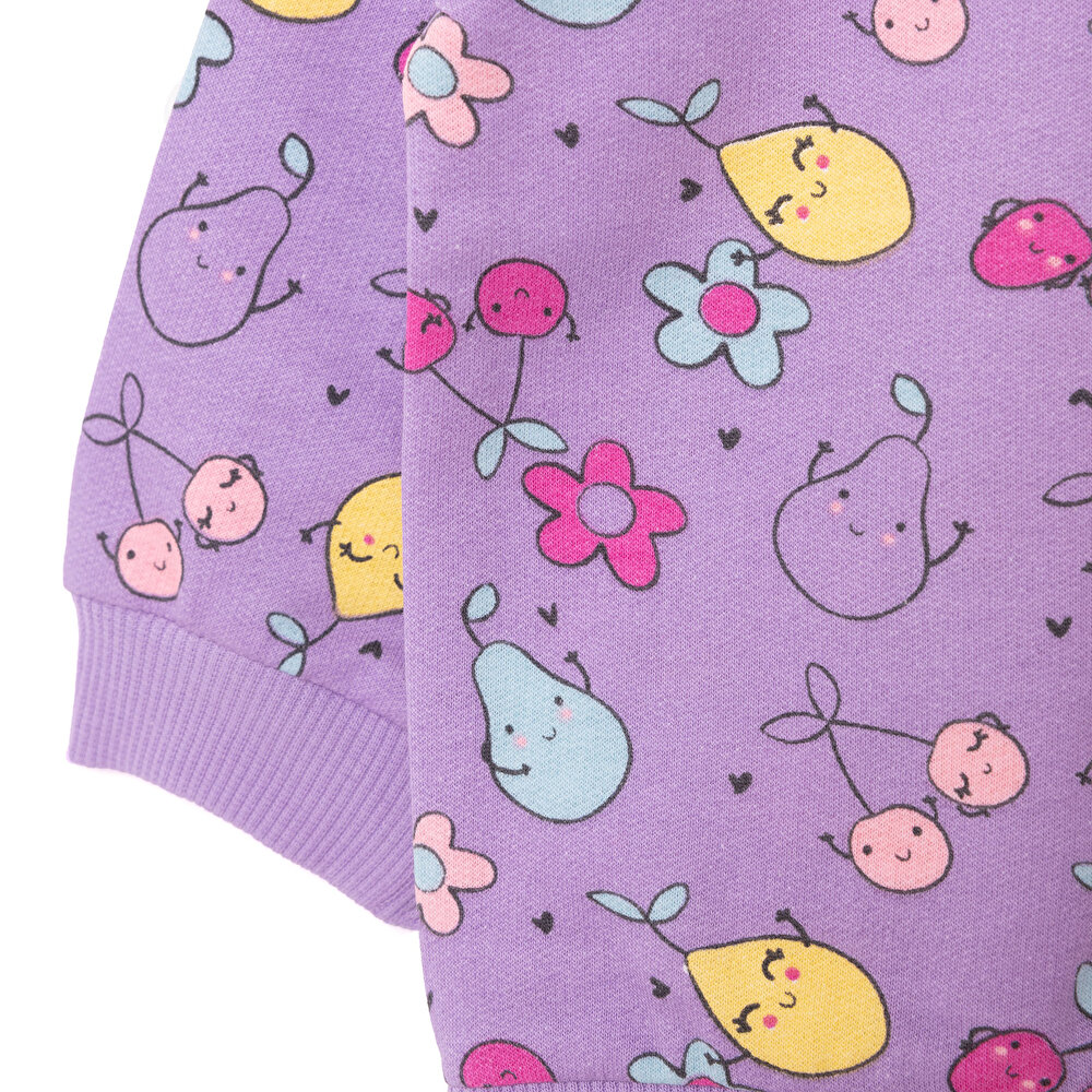 Kız Bebek Sweatshirt Şardonlu Meyve Desenli Çıtçıtlı Bisiklet Yaka Uzun Kol