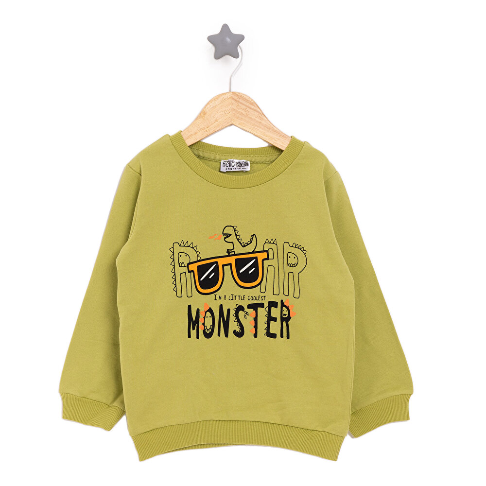 Basic Az Şardonlu Monster Desenli Sweatshirt