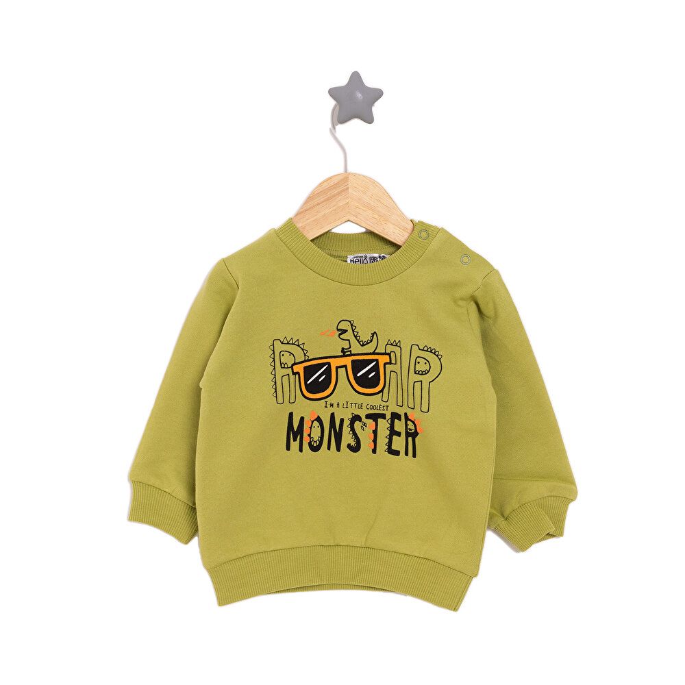 Basic Az Şardonlu Monster Desenli Sweatshirt