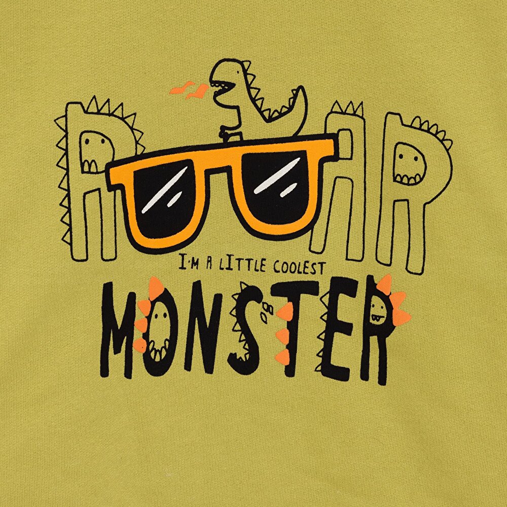 Basic Az Şardonlu Monster Desenli Sweatshirt
