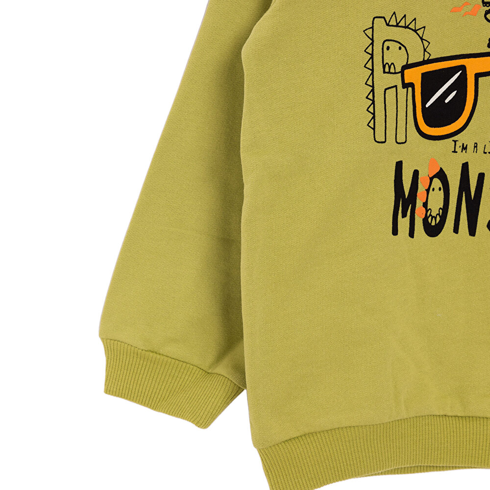 Basic Az Şardonlu Monster Desenli Sweatshirt