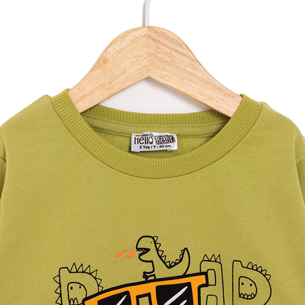 Basic Az Şardonlu Monster Desenli Sweatshirt
