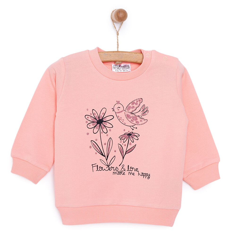 Basic  Az Şardonlu Papatya Desenli Sweatshirt Kız Bebek